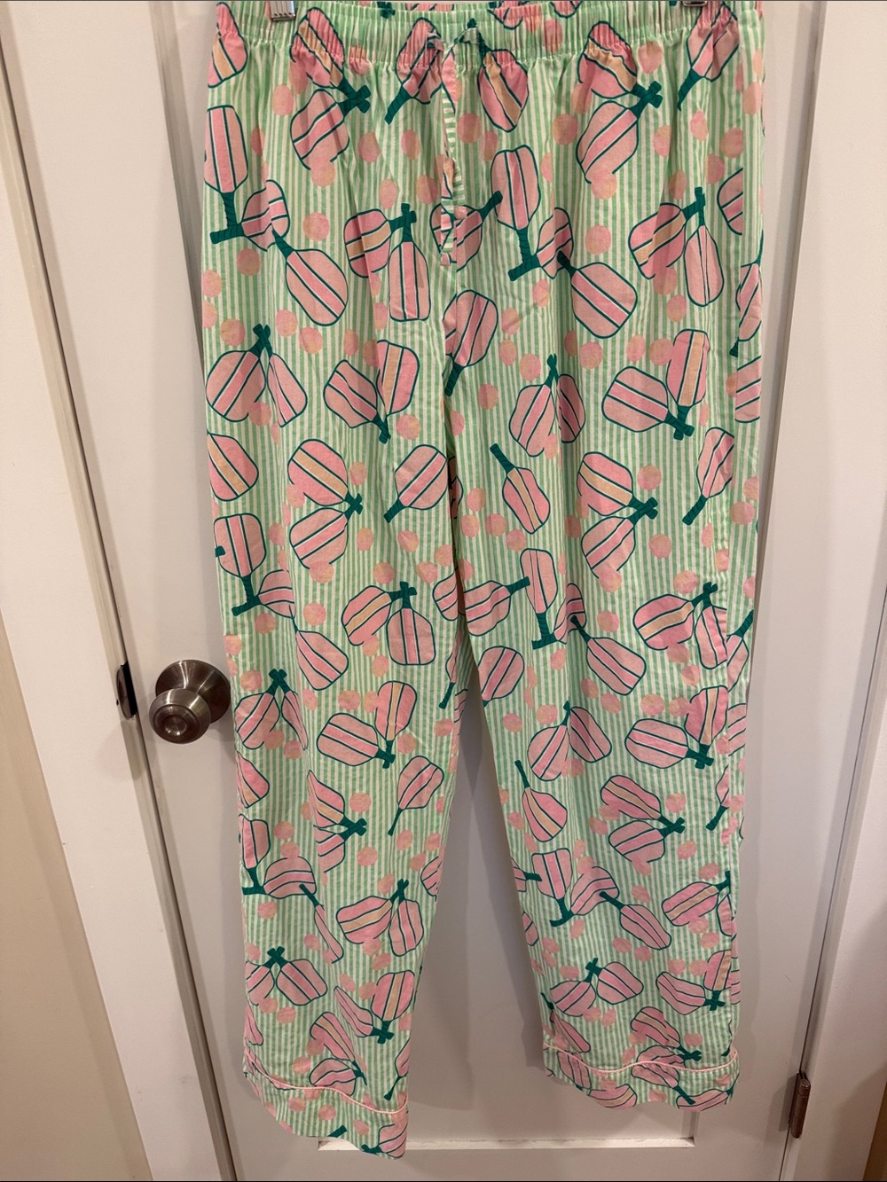 8 Oak Lane Striped Green & Pink Pickleball Printed Pajama Set - Picture 5 of 7